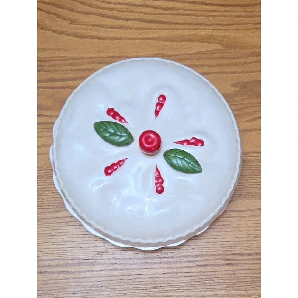 Vintage Ceramic Cherry Pie Plate Keeper Dish with Covered Lid